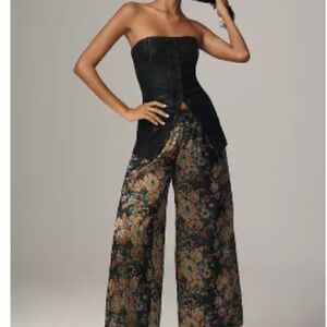 Anthropologie Black and Gold Wide-Leg Jumpsuit